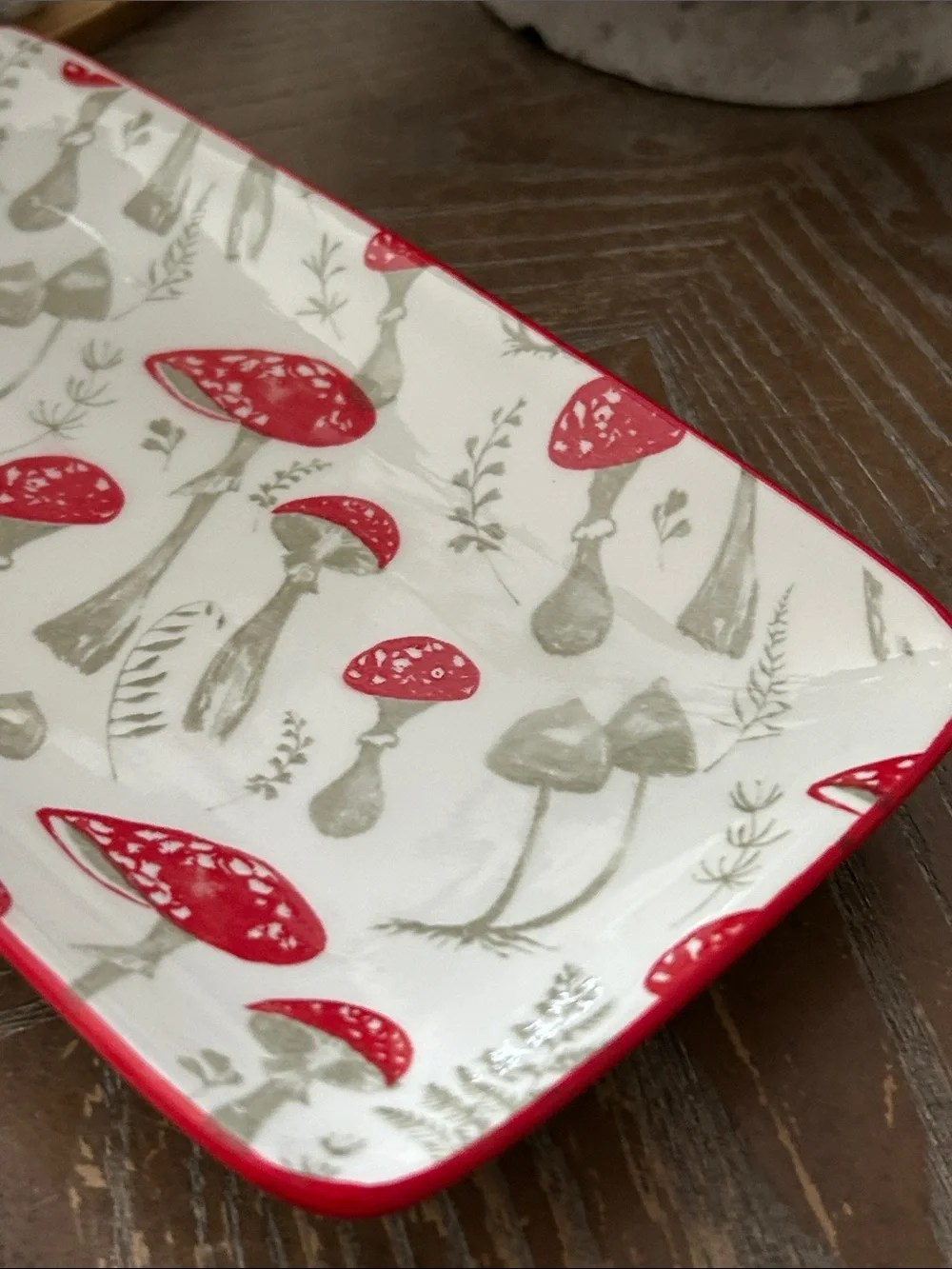 NEW! 🍄 Enchanted Garden Red Wild Mushroom Ceramic Serving Tray